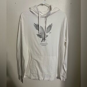 AMERICAN EAGLE Classic Super Soft Hooded Long‎ Sleeve T White Grey Men's Size M
